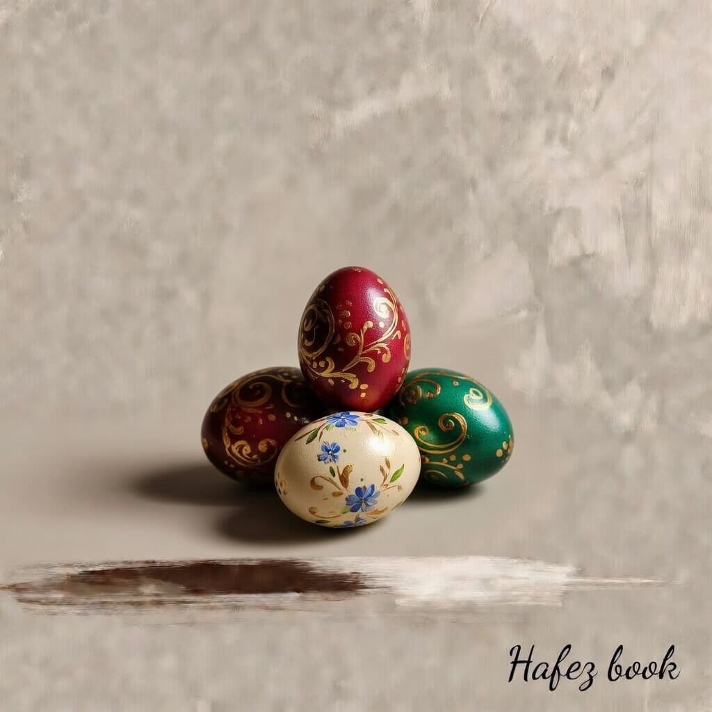 Painted Nowruz eggs arranged for the Haft-Seen