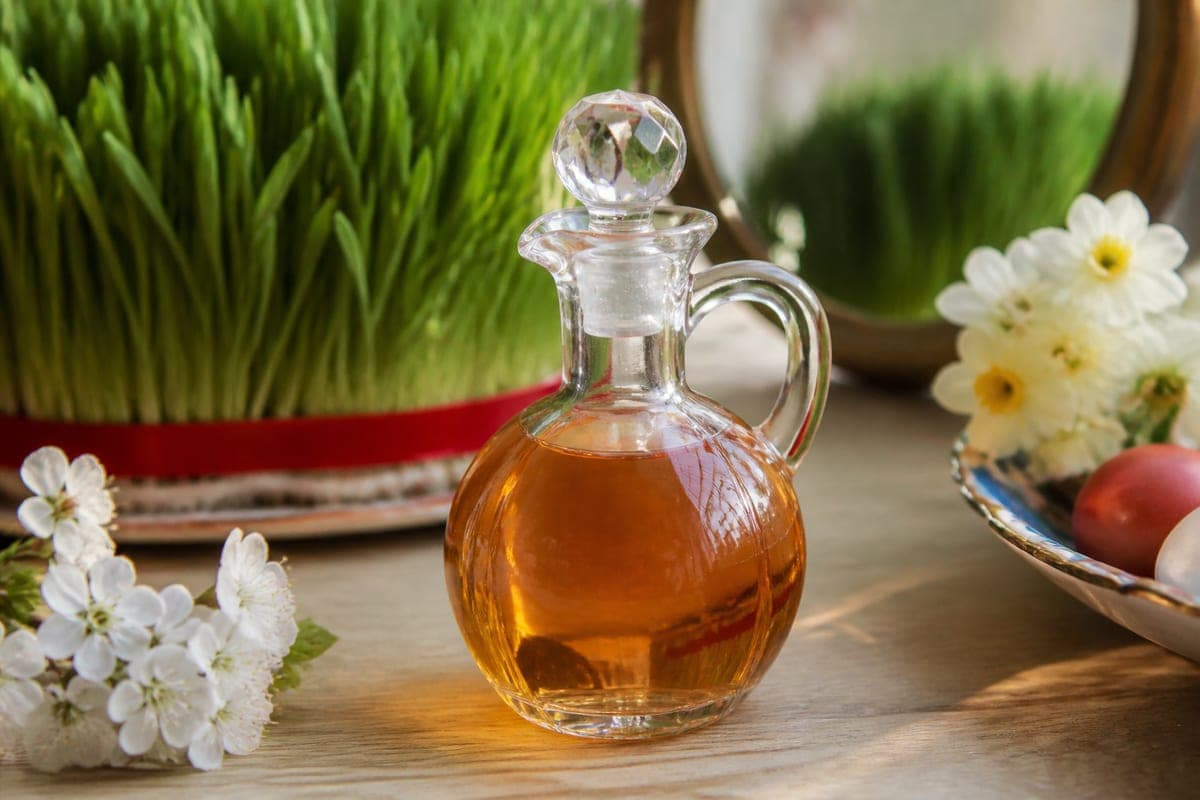 Nowruz Haft-Seen vinegar (Serkeh) in a glass vessel